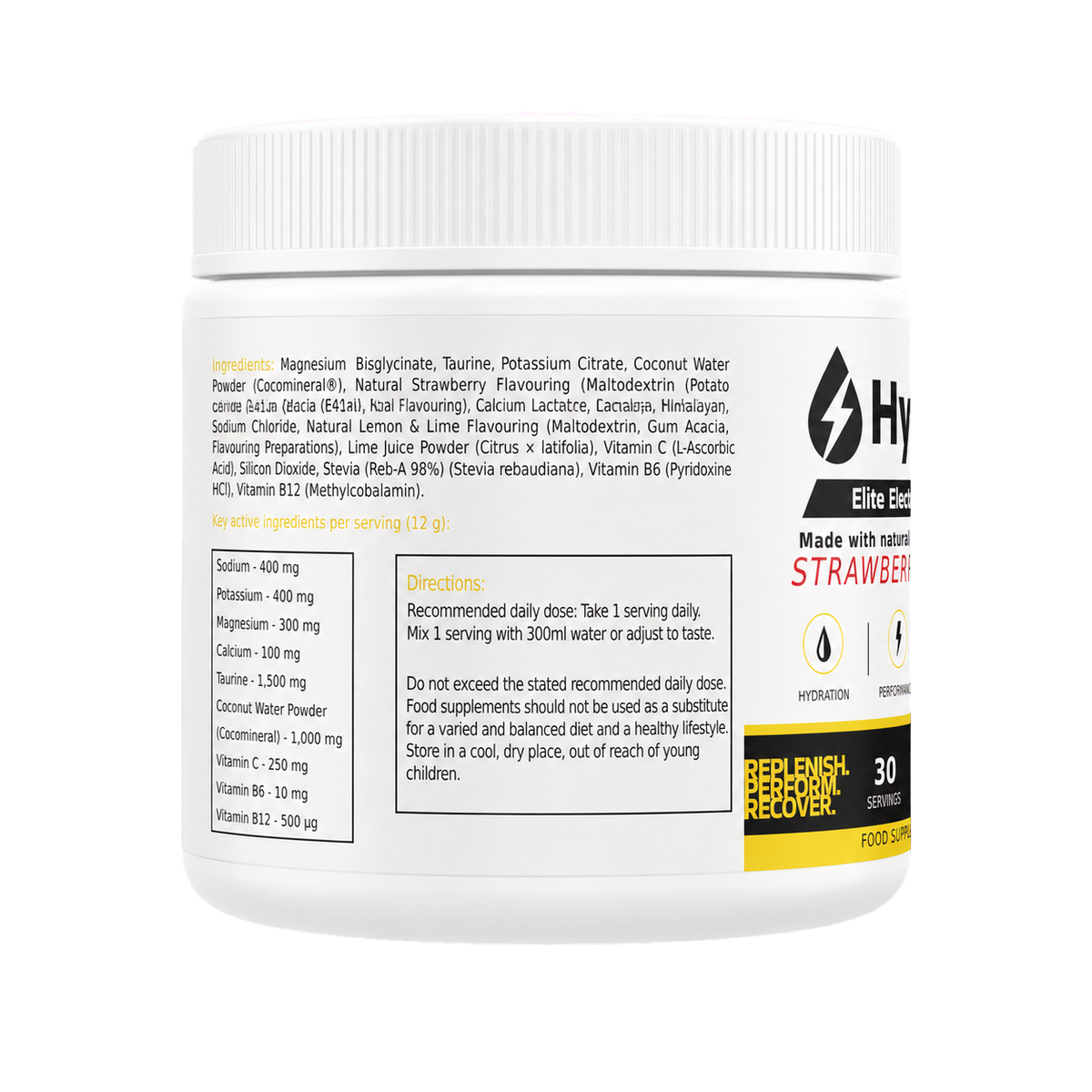 HydroHi Elite electrolyte powder ingredients panel